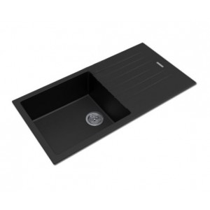 Aqu Black Granite Stone Kitchen Sink with Drainboard